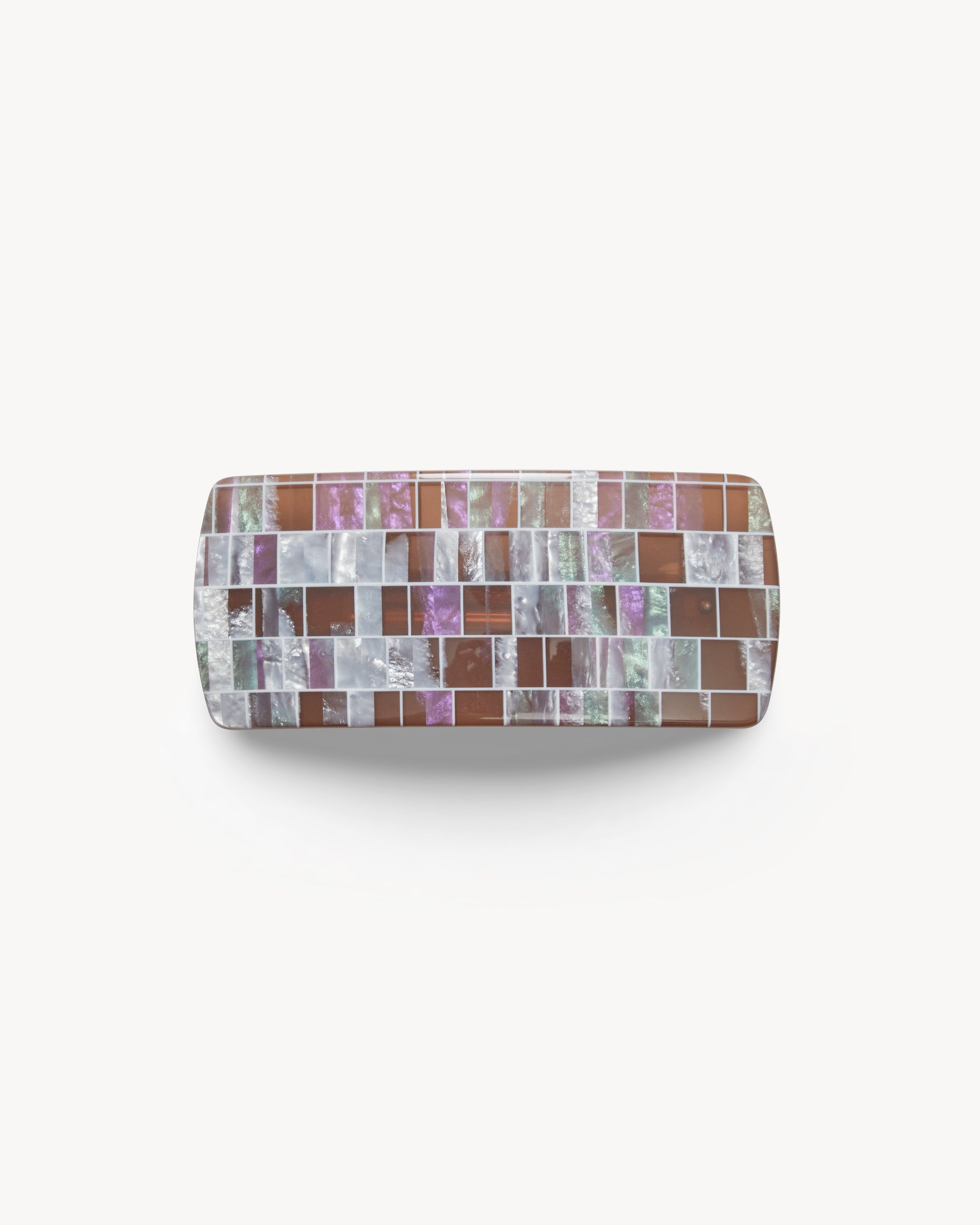 Jumbo Box Barrette in Brown Shell Checker