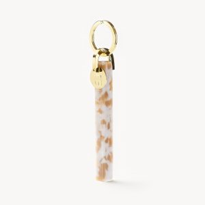 Bar Keychain in Taupe Shell - Gold