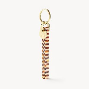 Bar Keychain in Tortoise Checker - Gold