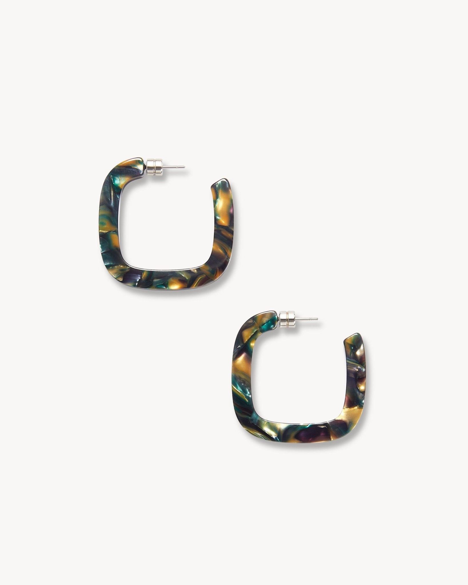 Midi Square Hoops in Green Tortoise
