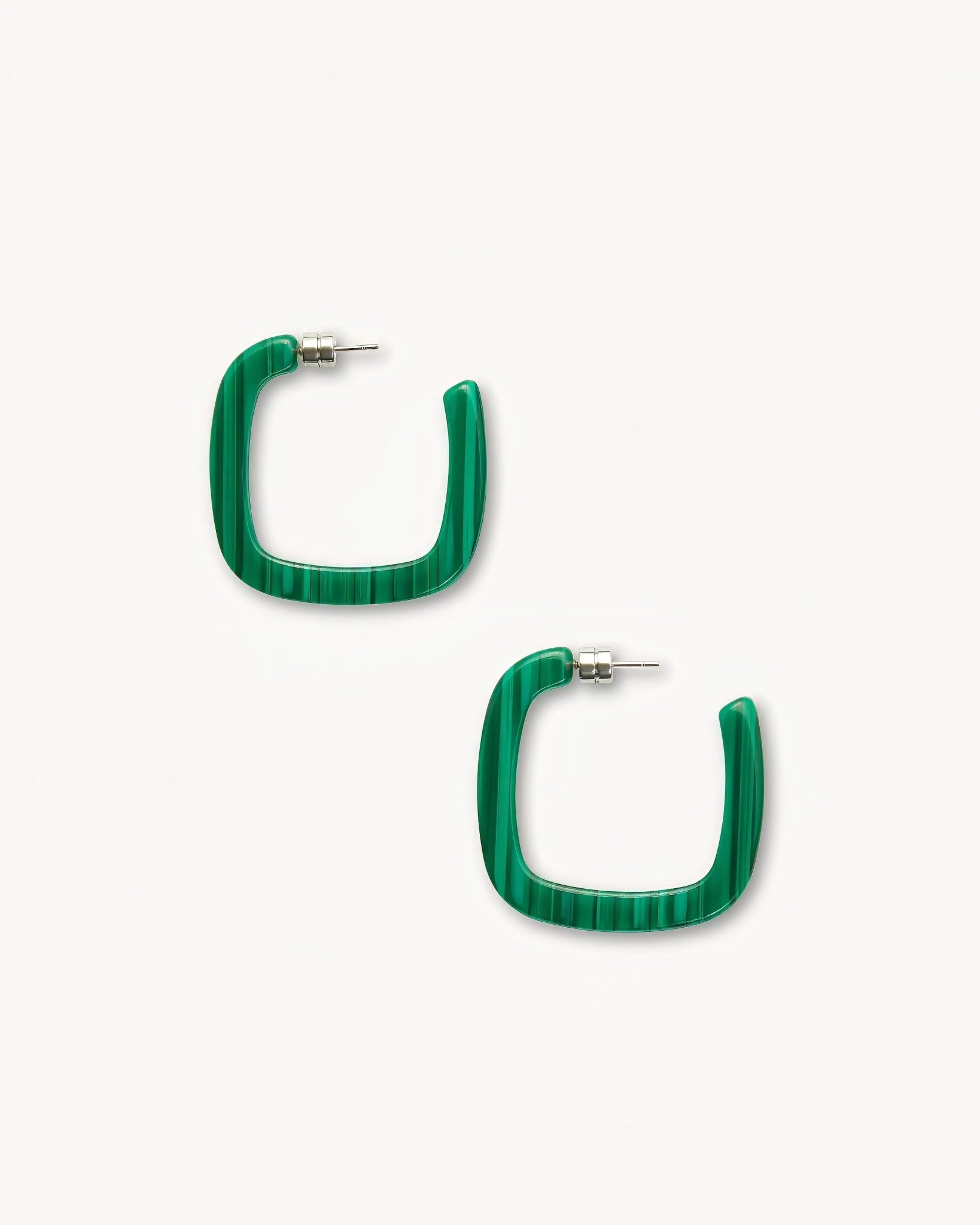 Midi Square Hoops in Malachite