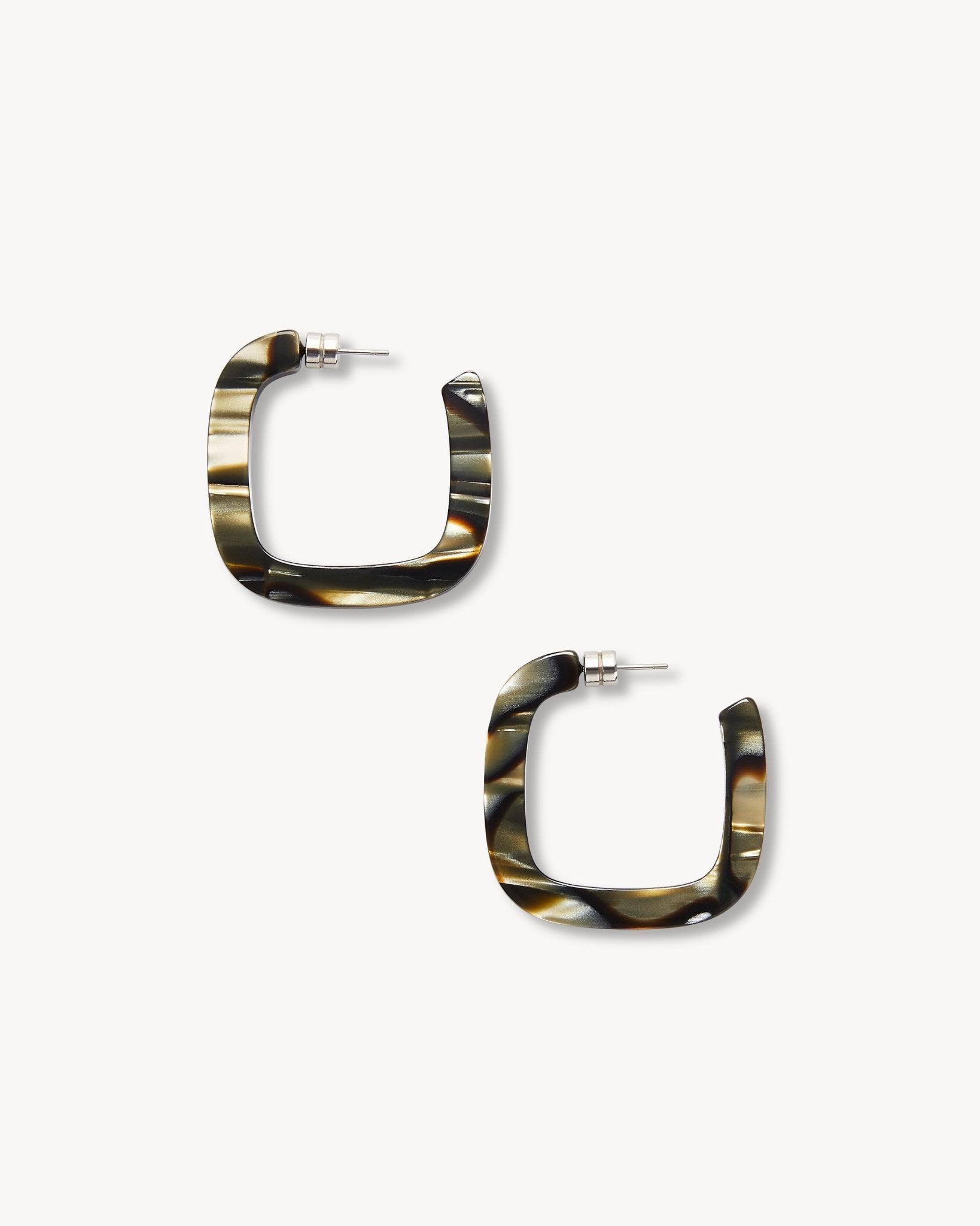 Midi Square Hoops in Midnight Horn