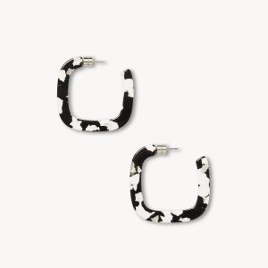 Midi Square Hoops in Noir