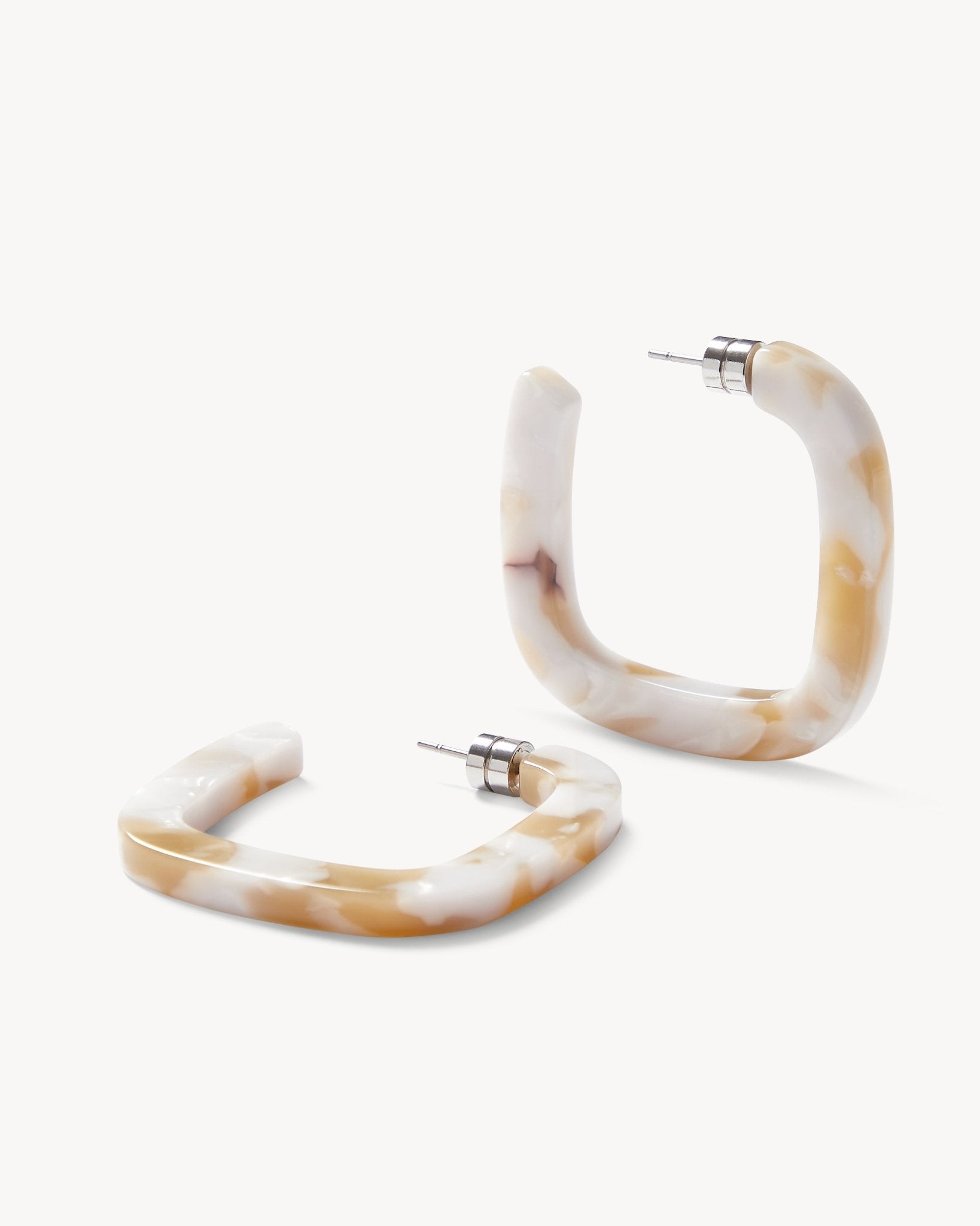 Midi Square Hoops in Taupe Shell - Image 3