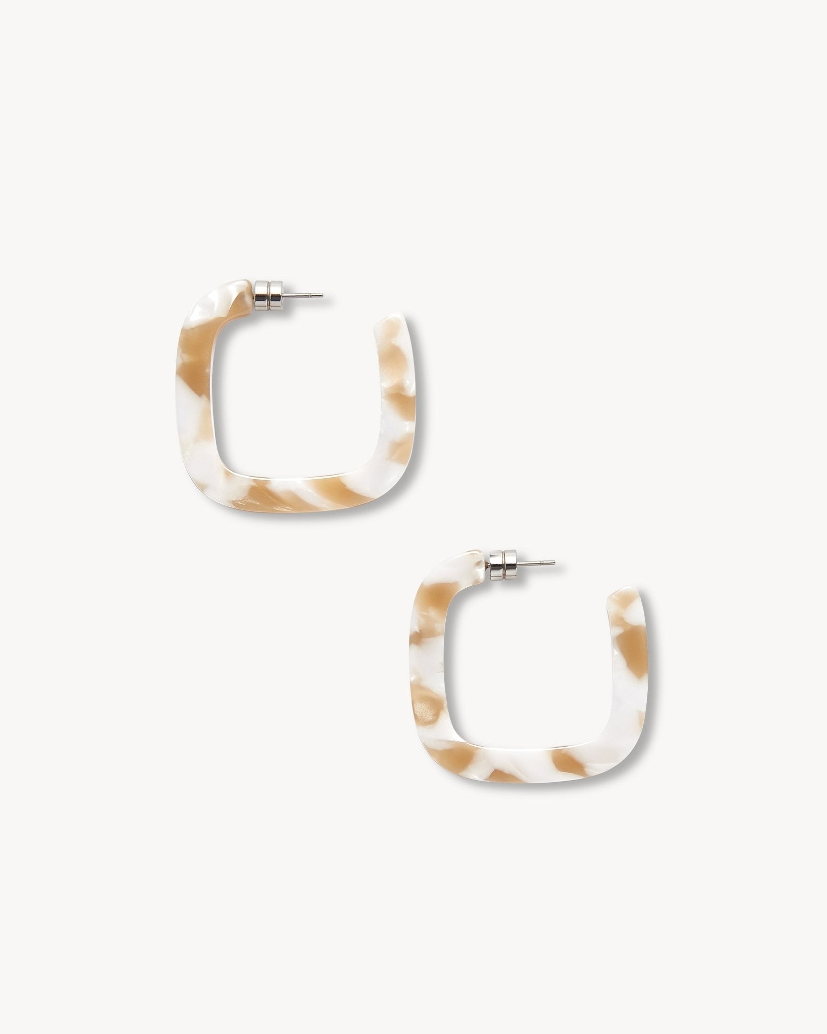 Midi Square Hoops in Taupe Shell