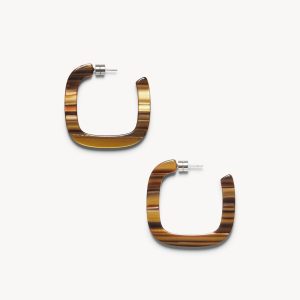 Midi Square Hoops in Tiger's Eye