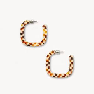 Midi Square Hoops in Tortoise Checker