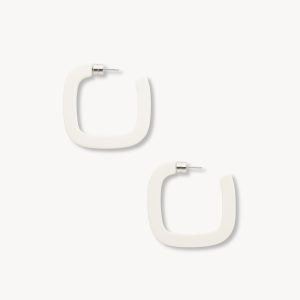 Midi Square Hoops in White Matte