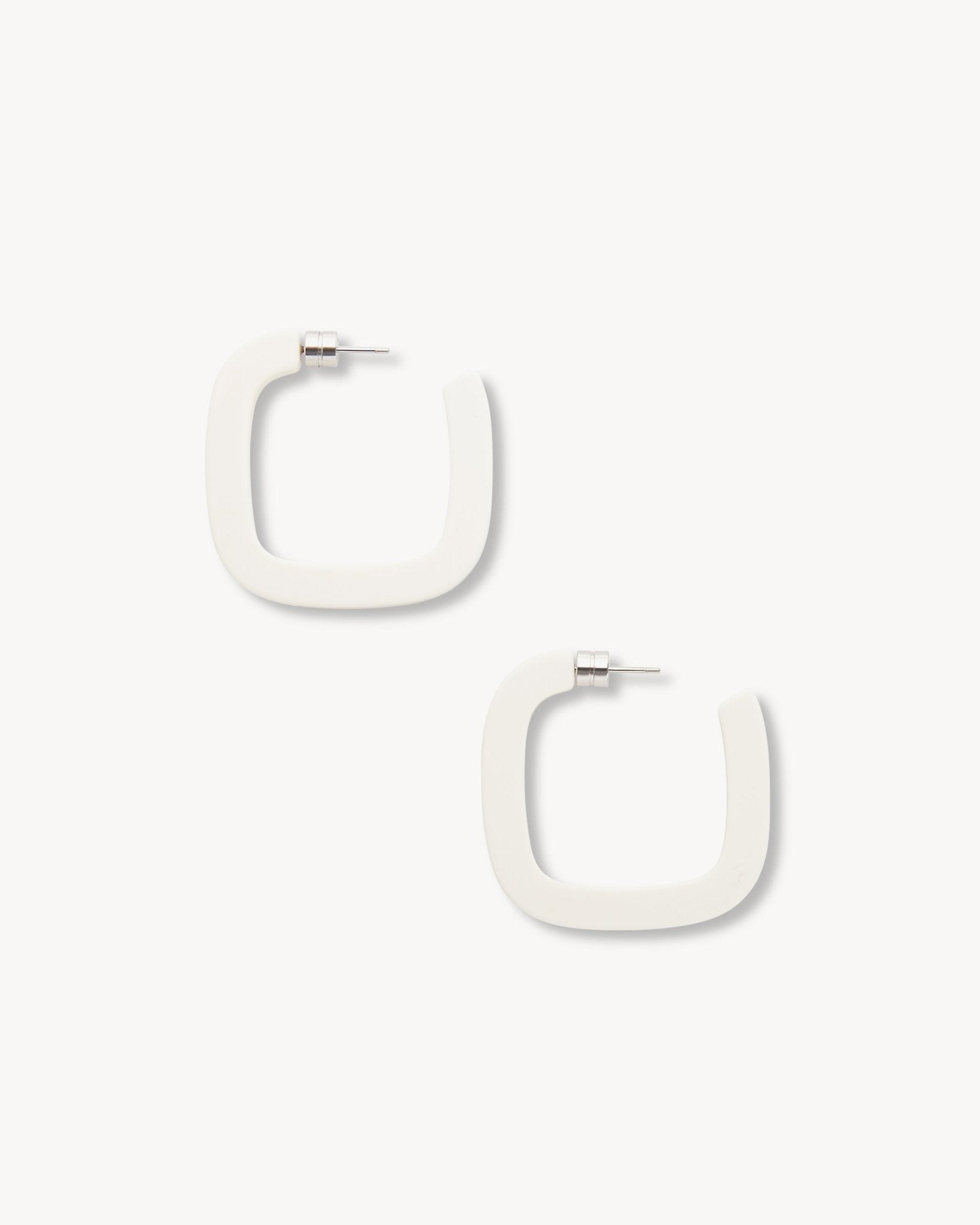 Midi Square Hoops in White Matte