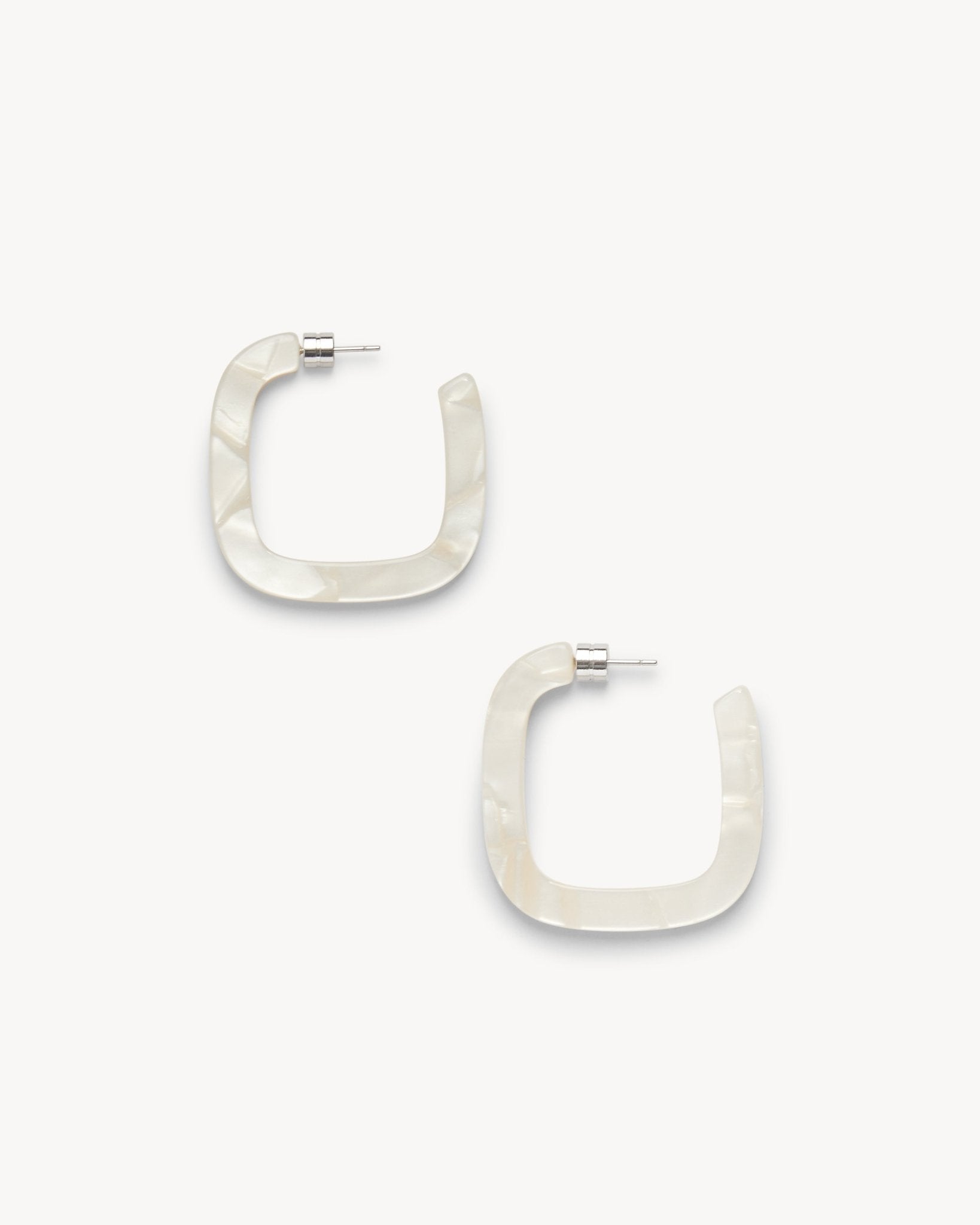 Midi Square Hoops in White Shell